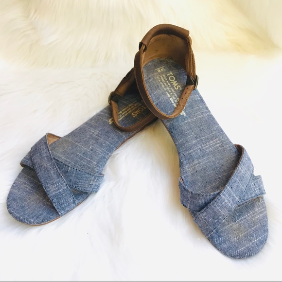 Toms Shoes - Toms Chambray Ankle Strap Flat Sandals, 8